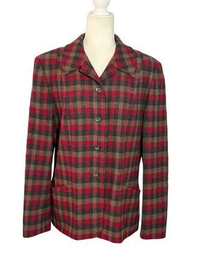 Vintage Pendleton red and black plaid 100% wool blazer - 12T